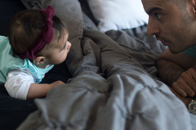 Dad and daughter spending their first moments together