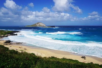 Scenic view of beach against sky