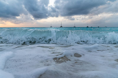 Scenic view of sea against sky during sunset