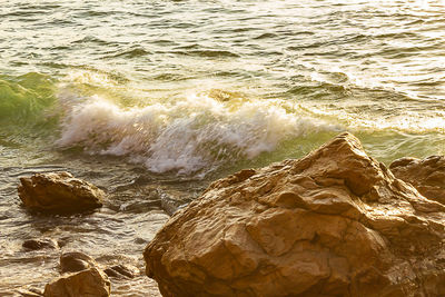 High angle view of rocks on beach