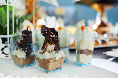 Close-up of ice cream on table