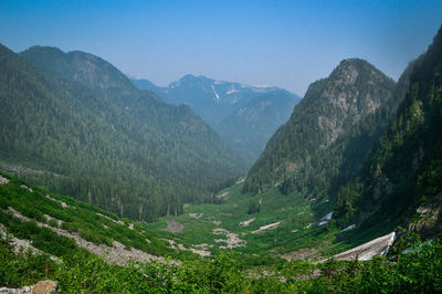 Scenic view of mountains against clear sky