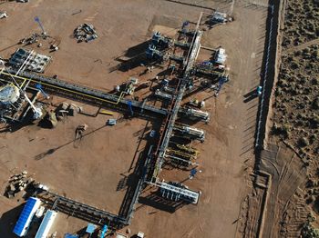 High angle view of crane at construction site