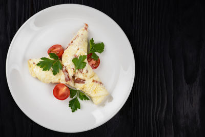 High angle view of food in plate on table