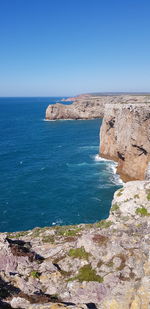 Scenic view of sea against clear blue sky