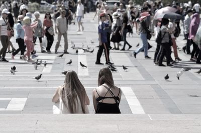 People at town square on sunny day