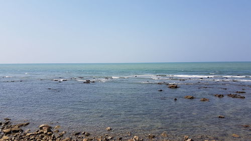 Scenic view of sea against clear sky