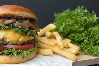 Close-up of burger on plate