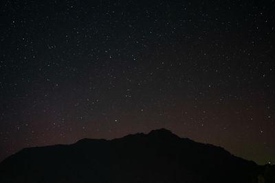 Low angle view of mountain against sky at night