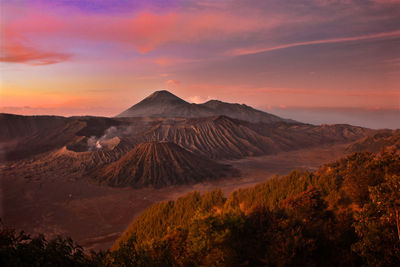 Scenic view of mountains during sunset
