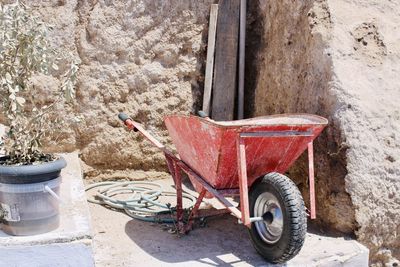 High angle view of wheelbarrow