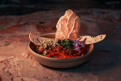 Close-up of food in bowl on table