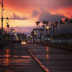 Illuminated street lights at night