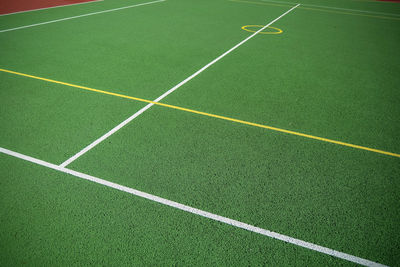 High angle view of soccer field