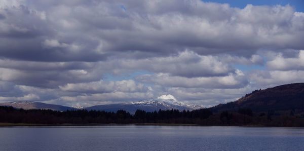 Panoramic view of lake and mountains against sky