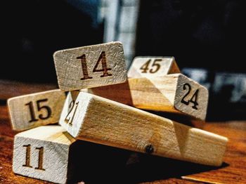 Close-up of stuffed toy on wooden table