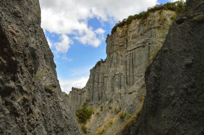 Rock formations against cloudy sky