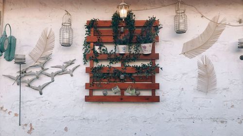 High angle view of christmas decoration on wall