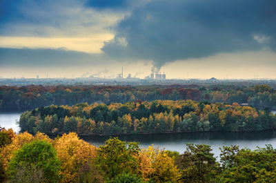 Scenic view of lake against sky during autumn