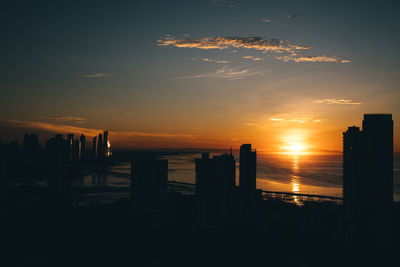 Silhouette buildings against sky during sunset