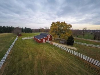 Scenic view of farm against sky