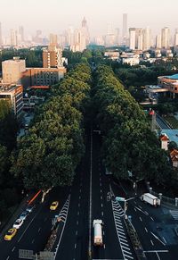 High angle view of traffic on city street