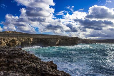 Scenic view of sea against blue sky