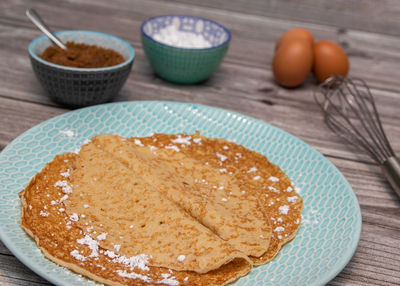 High angle view of breakfast on table