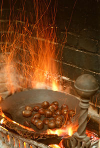 Close-up of meat on barbecue grill