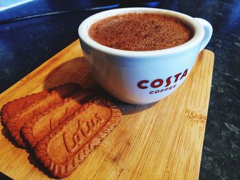 High angle view of coffee on table