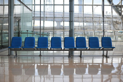 View of empty chairs at airport