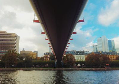 River in city against cloudy sky