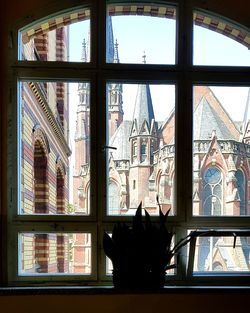 Exterior of building seen through glass window