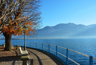 Scenic view of sea against clear blue sky
