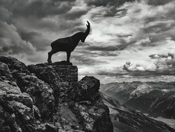 Silhouette standing on rock against sky