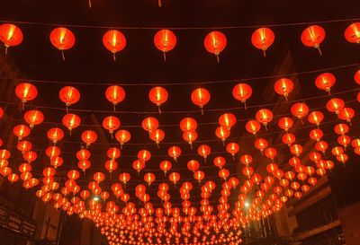 Close-up of red lanterns in yaowarat road thailand 