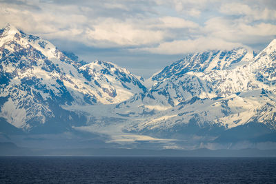 Scenic view of snowcapped mountains against sky