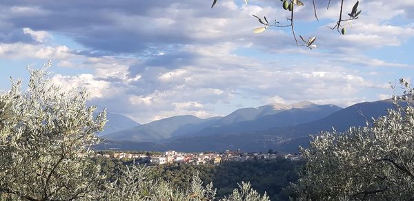 Scenic view of snowcapped mountain against sky