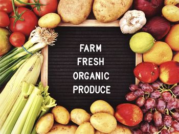High angle view of various fruits in container