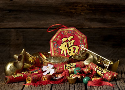High angle view of decoration on table