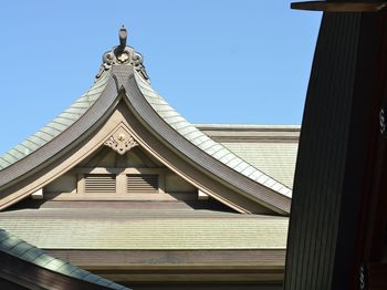Low angle view of roof against clear sky