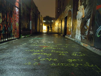 Illuminated alley at night