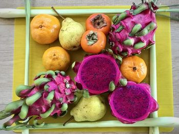 High angle view of fruits on table