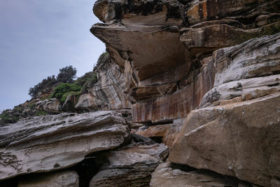 Low angle view of rock formations against sky