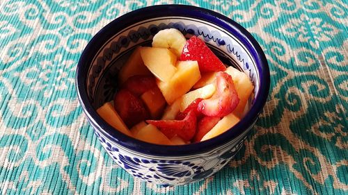 High angle view of breakfast in bowl on table