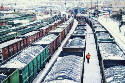 Train on snow covered road