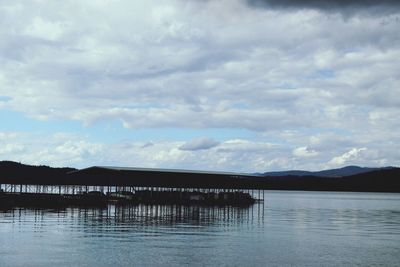 Scenic view of lake against cloudy sky