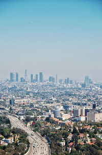 Cityscape against clear sky