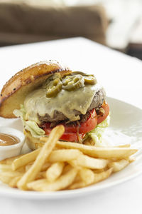 Close-up of food served in plate on table