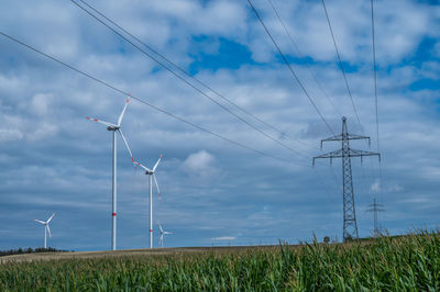 Windturbines in landscape at greussen, germany